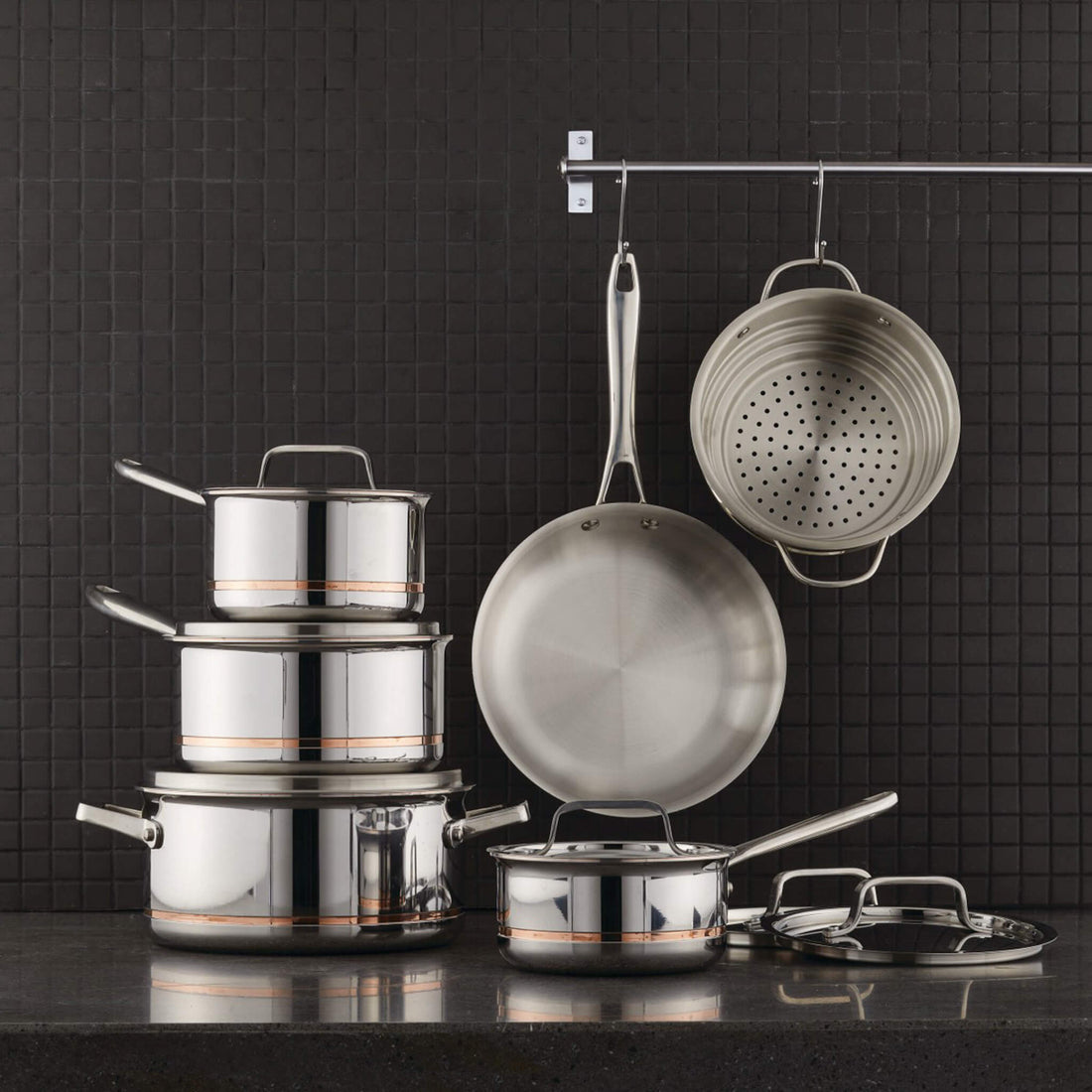 Serray Professional 12-Piece 5-Ply Copper Core Stainless Steel Cookware Set