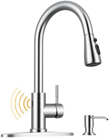WEWE High-Arc Pull-Down Kitchen Faucet, Brushed Nickel, 3-Mode Sprayer | Soft Silicone Nozzles, Easy to Rub Clean, 360° Swivel, 20-Inch Pull-Down Reach, SUS 304, 1- or 3-Hole Fit, Ceramic Cartridge|B01H3OMH7Y
