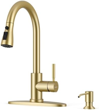 WEWE High-Arc Pull-Down Kitchen Faucet, Brushed Nickel, 3-Mode Sprayer | Soft Silicone Nozzles, Easy to Rub Clean, 360° Swivel, 20-Inch Pull-Down Reach, SUS 304, 1- or 3-Hole Fit, Ceramic Cartridge|B01H3OMH7Y