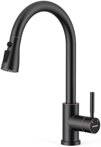 WEWE High-Arc Pull-Down Kitchen Faucet, Brushed Nickel, 3-Mode Sprayer | Soft Silicone Nozzles, Easy to Rub Clean, 360° Swivel, 20-Inch Pull-Down Reach, SUS 304, 1- or 3-Hole Fit, Ceramic Cartridge|B01H3OMH7Y