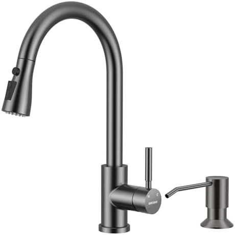 WEWE High-Arc Pull-Down Kitchen Faucet, Brushed Nickel, 3-Mode Sprayer | Soft Silicone Nozzles, Easy to Rub Clean, 360° Swivel, 20-Inch Pull-Down Reach, SUS 304, 1- or 3-Hole Fit, Ceramic Cartridge|B01H3OMH7Y