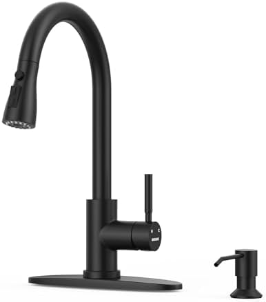 WEWE High-Arc Pull-Down Kitchen Faucet, Brushed Nickel, 3-Mode Sprayer | Soft Silicone Nozzles, Easy to Rub Clean, 360° Swivel, 20-Inch Pull-Down Reach, SUS 304, 1- or 3-Hole Fit, Ceramic Cartridge|B01H3OMH7Y