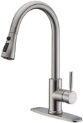 WEWE High-Arc Pull-Down Kitchen Faucet, Brushed Nickel, 3-Mode Sprayer | Soft Silicone Nozzles, Easy to Rub Clean, 360° Swivel, 20-Inch Pull-Down Reach, SUS 304, 1- or 3-Hole Fit, Ceramic Cartridge|B01H3OMH7Y