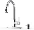 WEWE High-Arc Pull-Down Kitchen Faucet, Brushed Nickel, 3-Mode Sprayer | Soft Silicone Nozzles, Easy to Rub Clean, 360° Swivel, 20-Inch Pull-Down Reach, SUS 304, 1- or 3-Hole Fit, Ceramic Cartridge|B01H3OMH7Y