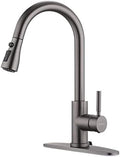 WEWE High-Arc Pull-Down Kitchen Faucet, Brushed Nickel, 3-Mode Sprayer | Soft Silicone Nozzles, Easy to Rub Clean, 360° Swivel, 20-Inch Pull-Down Reach, SUS 304, 1- or 3-Hole Fit, Ceramic Cartridge|B01H3OMH7Y