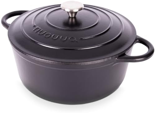 Nuovva Enamelled Cast Iron Dutch Oven Pot with Lid-6.4 Quart Non Stick Casserole Pot-Heavy Duty & Oven Safe up to 500° F for Bread Baking, Braising, Stews, Roasting - 28cm Dark Blue|B0CHWJG1M1