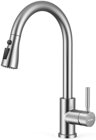 WEWE High-Arc Pull-Down Kitchen Faucet, Brushed Nickel, 3-Mode Sprayer | Soft Silicone Nozzles, Easy to Rub Clean, 360° Swivel, 20-Inch Pull-Down Reach, SUS 304, 1- or 3-Hole Fit, Ceramic Cartridge|B01H3OMH7Y