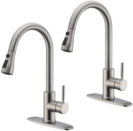 WEWE High-Arc Pull-Down Kitchen Faucet, Brushed Nickel, 3-Mode Sprayer | Soft Silicone Nozzles, Easy to Rub Clean, 360° Swivel, 20-Inch Pull-Down Reach, SUS 304, 1- or 3-Hole Fit, Ceramic Cartridge|B01H3OMH7Y