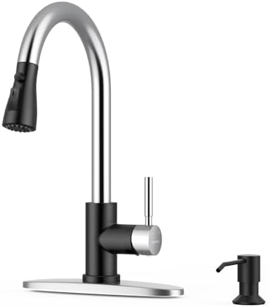 WEWE High-Arc Pull-Down Kitchen Faucet, Brushed Nickel, 3-Mode Sprayer | Soft Silicone Nozzles, Easy to Rub Clean, 360° Swivel, 20-Inch Pull-Down Reach, SUS 304, 1- or 3-Hole Fit, Ceramic Cartridge|B01H3OMH7Y