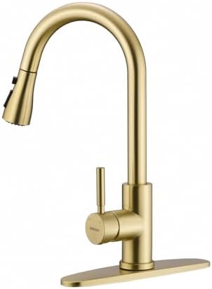 WEWE High-Arc Pull-Down Kitchen Faucet, Brushed Nickel, 3-Mode Sprayer | Soft Silicone Nozzles, Easy to Rub Clean, 360° Swivel, 20-Inch Pull-Down Reach, SUS 304, 1- or 3-Hole Fit, Ceramic Cartridge|B01H3OMH7Y