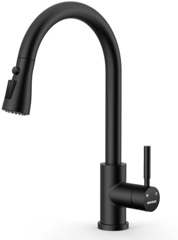 WEWE High-Arc Pull-Down Kitchen Faucet, Brushed Nickel, 3-Mode Sprayer | Soft Silicone Nozzles, Easy to Rub Clean, 360° Swivel, 20-Inch Pull-Down Reach, SUS 304, 1- or 3-Hole Fit, Ceramic Cartridge|B01H3OMH7Y