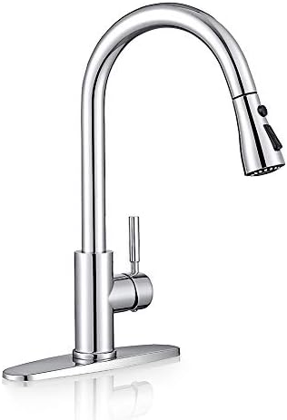 WEWE High-Arc Pull-Down Kitchen Faucet, Brushed Nickel, 3-Mode Sprayer | Soft Silicone Nozzles, Easy to Rub Clean, 360° Swivel, 20-Inch Pull-Down Reach, SUS 304, 1- or 3-Hole Fit, Ceramic Cartridge|B01H3OMH7Y