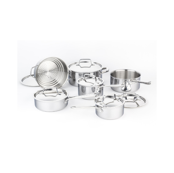 Serray Professional 12-Piece 3-Ply Stainless Steel Cookware Set – Fully Clad, Induction Compatible