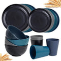 Rubtlamp Wheat Straw Dinnerware Sets, 16PCS Plastic Dinnerware Set for 4, Wheat Straw Plates and Bowls Sets, Unbreakable Dinnerware Plastic Microwave Safe Dishes Set for Kitchen&Camping|B0CJ22C9MB