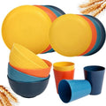 Rubtlamp Wheat Straw Dinnerware Sets, 16PCS Plastic Dinnerware Set for 4, Wheat Straw Plates and Bowls Sets, Unbreakable Dinnerware Plastic Microwave Safe Dishes Set for Kitchen&Camping|B0CJ22C9MB