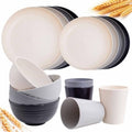 Rubtlamp Wheat Straw Dinnerware Sets, 16PCS Plastic Dinnerware Set for 4, Wheat Straw Plates and Bowls Sets, Unbreakable Dinnerware Plastic Microwave Safe Dishes Set for Kitchen&Camping|B0CJ22C9MB