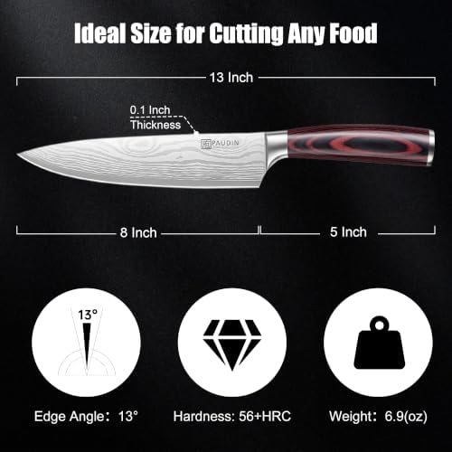 PAUDIN Chef Knife, 8 Inch High Carbon Stainless Steel Sharp Kitchen Knife with Ergonomic Handle, Gift Box for Family & Restaurant|B07BK4YVB3