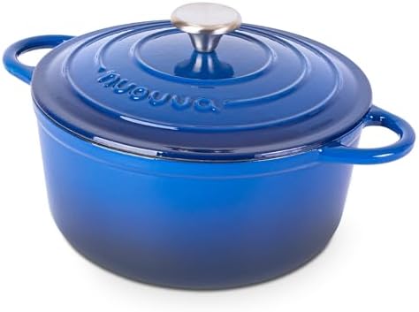 Nuovva Enamelled Cast Iron Dutch Oven Pot with Lid-6.4 Quart Non Stick Casserole Pot-Heavy Duty & Oven Safe up to 500° F for Bread Baking, Braising, Stews, Roasting - 28cm Dark Blue|B0CHWJG1M1