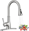 WEWE High-Arc Pull-Down Kitchen Faucet, Brushed Nickel, 3-Mode Sprayer | Soft Silicone Nozzles, Easy to Rub Clean, 360° Swivel, 20-Inch Pull-Down Reach, SUS 304, 1- or 3-Hole Fit, Ceramic Cartridge|B01H3OMH7Y