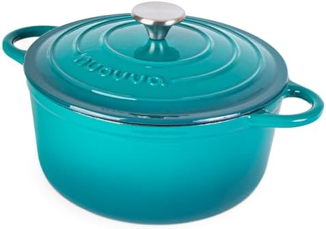 Nuovva Enamelled Cast Iron Dutch Oven Pot with Lid-6.4 Quart Non Stick Casserole Pot-Heavy Duty & Oven Safe up to 500° F for Bread Baking, Braising, Stews, Roasting - 28cm Dark Blue|B0CHWJG1M1