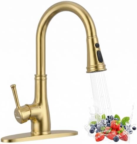 WEWE High-Arc Pull-Down Kitchen Faucet, Brushed Nickel, 3-Mode Sprayer | Soft Silicone Nozzles, Easy to Rub Clean, 360° Swivel, 20-Inch Pull-Down Reach, SUS 304, 1- or 3-Hole Fit, Ceramic Cartridge|B01H3OMH7Y