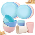 Rubtlamp Wheat Straw Dinnerware Sets, 16PCS Plastic Dinnerware Set for 4, Wheat Straw Plates and Bowls Sets, Unbreakable Dinnerware Plastic Microwave Safe Dishes Set for Kitchen&Camping|B0CJ22C9MB