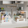 Under Sink Organizer, L-Shaped 2 Tier Pull Out Cabinet Organizer | Slide Out Under Cabinet Storage, For Kitchen and Bathroom, Metal Under Sink Storage with Sliding Drawer, 50 lbs, White 2 Pack|B0CFQFMC4F