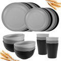 Rubtlamp Wheat Straw Dinnerware Sets, 16PCS Plastic Dinnerware Set for 4, Wheat Straw Plates and Bowls Sets, Unbreakable Dinnerware Plastic Microwave Safe Dishes Set for Kitchen&Camping|B0CJ22C9MB