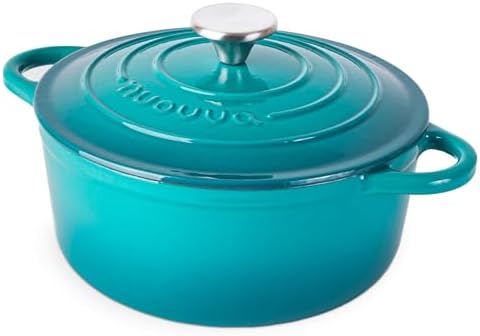 Nuovva Enamelled Cast Iron Dutch Oven Pot with Lid-6.4 Quart Non Stick Casserole Pot-Heavy Duty & Oven Safe up to 500° F for Bread Baking, Braising, Stews, Roasting - 28cm Dark Blue|B0CHWJG1M1