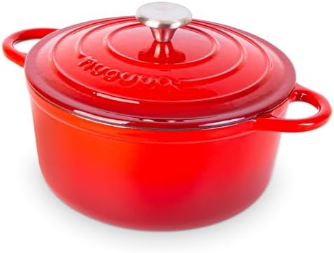 Nuovva Enamelled Cast Iron Dutch Oven Pot with Lid-6.4 Quart Non Stick Casserole Pot-Heavy Duty & Oven Safe up to 500° F for Bread Baking, Braising, Stews, Roasting - 28cm Dark Blue|B0CHWJG1M1