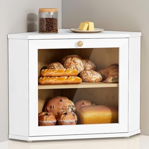 Goozii Corner Bread Box for Kitchen Countertop, Black Bread Storage Container for Homemade Bread, Two Layer Breadbox under Cabinet Mount, Large Bread Holder for Kitchen Counter, Pantry Shelf|B0CP3L9TZW