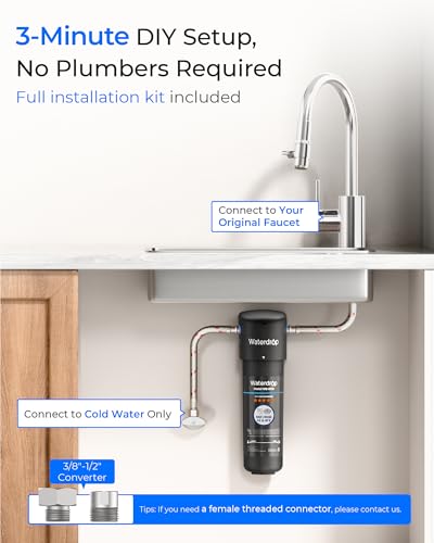 Waterdrop 10UA Under Sink Water Filter System, NSF/ANSI 42 Certified 1 Year | Reduces PFAS, PFOA/PFOS, Lead, Chlorine, Bad Taste & Odor, Under Counter Water Filter Connects Directly to Your Faucet|B083NPW1DN