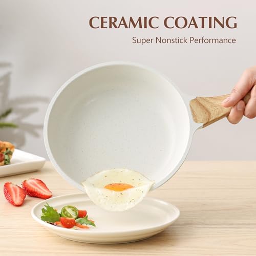 SENSARTE 8Inch Nonstick Ceramic Frying Pan with Lid, PFAS/PTFE/PFOA Free | Ceramic Omelette Pan Skillet, Healthy Non-toxic Chef's Pan, Induction Compatible Pan, Heat Resistant Handle|B0CXDPGNP9