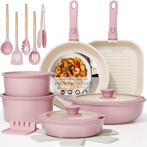 Astercook 21 Pcs Pots and Pans Set Non Stick, Ceramic Cookware Set Detachable Handle, RV Kitchen Cooking Set Removable Handles, Oven Safe, Induction Ready, Stackable, Black, Fathers Day Gift for Men|B0F2937DQQ