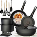Astercook 21 Pcs Pots and Pans Set Non Stick, Ceramic Cookware Set Detachable Handle, RV Kitchen Cooking Set Removable Handles, Oven Safe, Induction Ready, Stackable, Black, Fathers Day Gift for Men|B0F2937DQQ