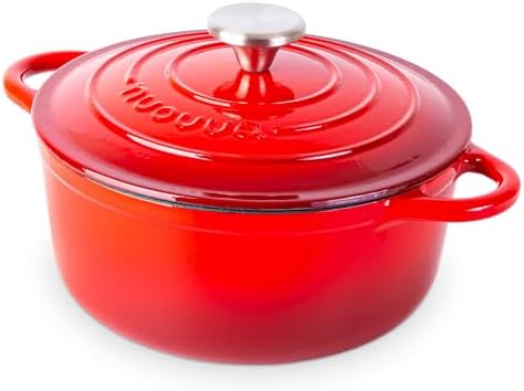 Nuovva Enamelled Cast Iron Dutch Oven Pot with Lid-6.4 Quart Non Stick Casserole Pot-Heavy Duty & Oven Safe up to 500° F for Bread Baking, Braising, Stews, Roasting - 28cm Dark Blue|B0CHWJG1M1