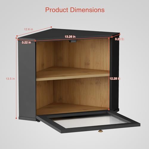 Goozii Corner Bread Box for Kitchen Countertop, Black Bread Storage Container for Homemade Bread, Two Layer Breadbox under Cabinet Mount, Large Bread Holder for Kitchen Counter, Pantry Shelf|B0CP3L9TZW