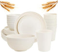 Rubtlamp Wheat Straw Dinnerware Sets, 16PCS Plastic Dinnerware Set for 4, Wheat Straw Plates and Bowls Sets, Unbreakable Dinnerware Plastic Microwave Safe Dishes Set for Kitchen&Camping|B0CJ22C9MB