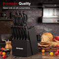 Astercook Knife Set for Kitchen with Block and Sharpener 15pcs German | Stainless Steel Kitchen Utensils Set Dishwasher Safe|B0C1YBPJ43