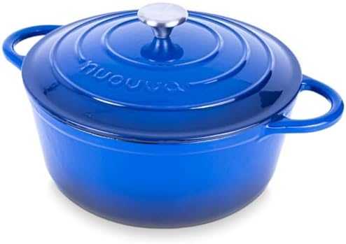 Nuovva Enamelled Cast Iron Dutch Oven Pot with Lid-6.4 Quart Non Stick Casserole Pot-Heavy Duty & Oven Safe up to 500° F for Bread Baking, Braising, Stews, Roasting - 28cm Dark Blue|B0CHWJG1M1
