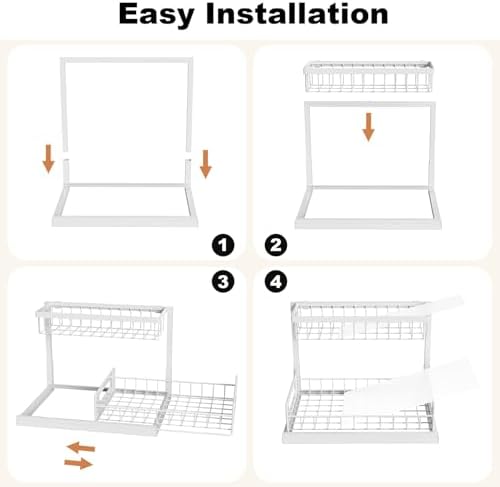 Under Sink Organizer, L-Shaped 2 Tier Pull Out Cabinet Organizer | Slide Out Under Cabinet Storage, For Kitchen and Bathroom, Metal Under Sink Storage with Sliding Drawer, 50 lbs, White 2 Pack|B0CFQFMC4F