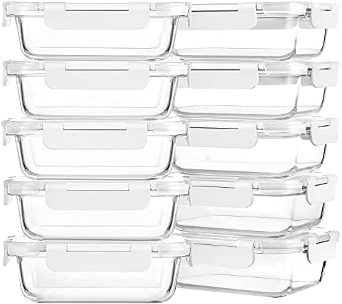 M MCIRCO 10 Pack,22 oz Glass Food Storage Containers with lids, Gray | Glass Meal Prep Containers,Airtight Lunch Containers with Lids, Microwave, Oven, Freezer and Dishwasher Friendly, BPA Free|B07HRRV96C