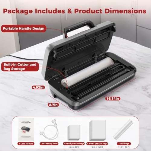 Vacuum Sealer Machine, 230W 95KPa Food Sealer Built-in Cutter & Bag Storage | Upgraded 10-in-1, Double Heat Seal for Dry & Moist Food, Easy-Lock Handle, Vacuum Hose, Includes 1 Roll + 10 Pre-cut Bags|B0H1CR8WDQ