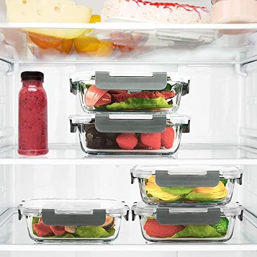 M MCIRCO 10 Pack,22 oz Glass Food Storage Containers with lids, Gray | Glass Meal Prep Containers,Airtight Lunch Containers with Lids, Microwave, Oven, Freezer and Dishwasher Friendly, BPA Free|B07HRRV96C