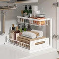Under Sink Organizer, L-Shaped 2 Tier Pull Out Cabinet Organizer | Slide Out Under Cabinet Storage, For Kitchen and Bathroom, Metal Under Sink Storage with Sliding Drawer, 50 lbs, White 2 Pack|B0CFQFMC4F
