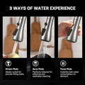 WEWE High-Arc Pull-Down Kitchen Faucet, Brushed Nickel, 3-Mode Sprayer | Soft Silicone Nozzles, Easy to Rub Clean, 360° Swivel, 20-Inch Pull-Down Reach, SUS 304, 1- or 3-Hole Fit, Ceramic Cartridge|B01H3OMH7Y