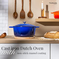 Nuovva Enamelled Cast Iron Dutch Oven Pot with Lid-6.4 Quart Non Stick Casserole Pot-Heavy Duty & Oven Safe up to 500° F for Bread Baking, Braising, Stews, Roasting - 28cm Dark Blue|B0CHWJG1M1