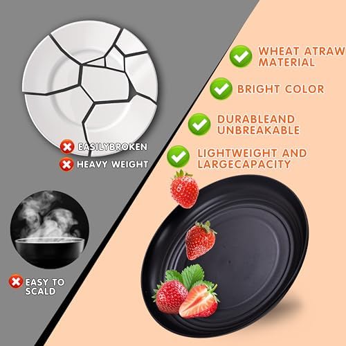 Rubtlamp Wheat Straw Dinnerware Sets, 16PCS Plastic Dinnerware Set for 4, Wheat Straw Plates and Bowls Sets, Unbreakable Dinnerware Plastic Microwave Safe Dishes Set for Kitchen&Camping|B0CJ22C9MB