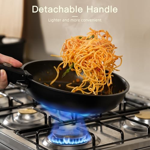 Astercook 21 Pcs Pots and Pans Set Non Stick, Ceramic Cookware Set Detachable Handle, RV Kitchen Cooking Set Removable Handles, Oven Safe, Induction Ready, Stackable, Black, Fathers Day Gift for Men|B0F2937DQQ