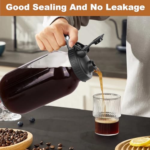Cold Brew Coffee Maker, 64 oz Mason Jar Pitcher with Stainless Steel Filter, Pour Spout Handle Lid, Airtight & Leak-Proof for Iced Coffee,Tea & Lemonade|B0CGWS1M51